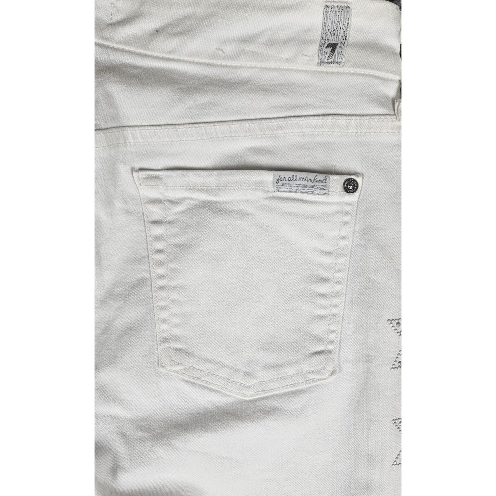 7 For All Mankind Women's Jeans 30x26 White Studded Slim Straight Stretch Denim - Picture 7 of 9